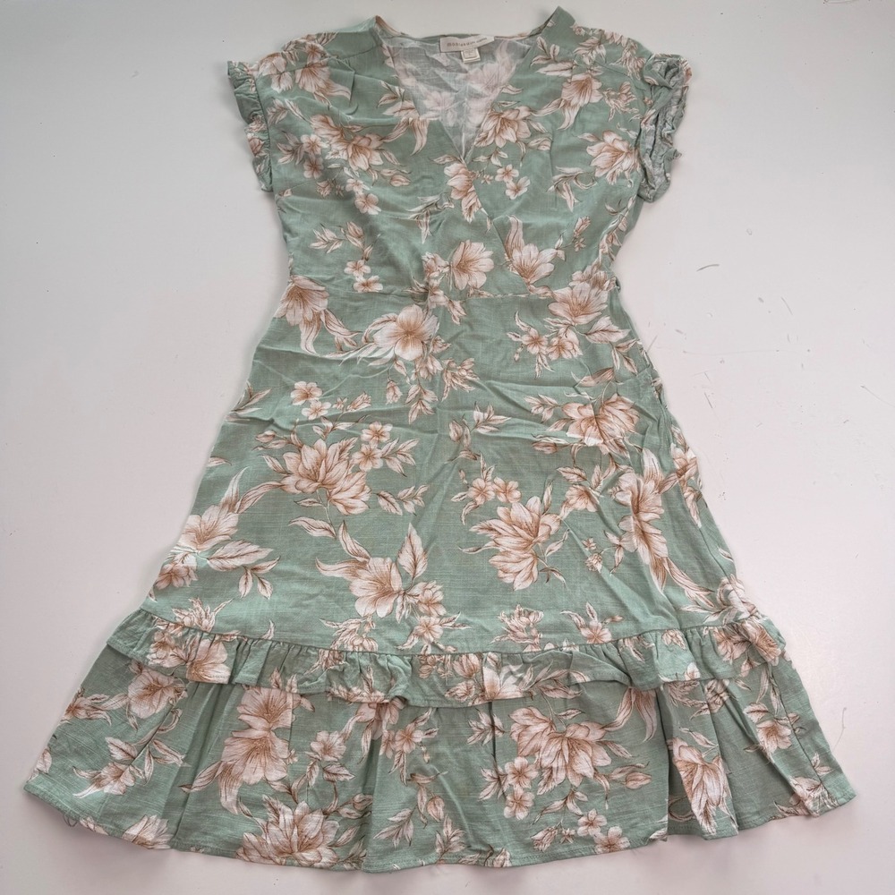 Monteau Los Angeles Sage Green Floral Ruffle Midi Dress Large Fairy Core Summer